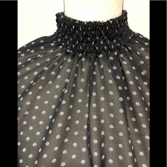 Free People Sheer Mock Neck Black & White flowy top - Picture 7 of 11